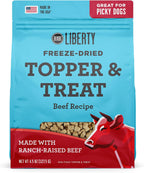 Close up view of shelf stable chicken dog food topper.