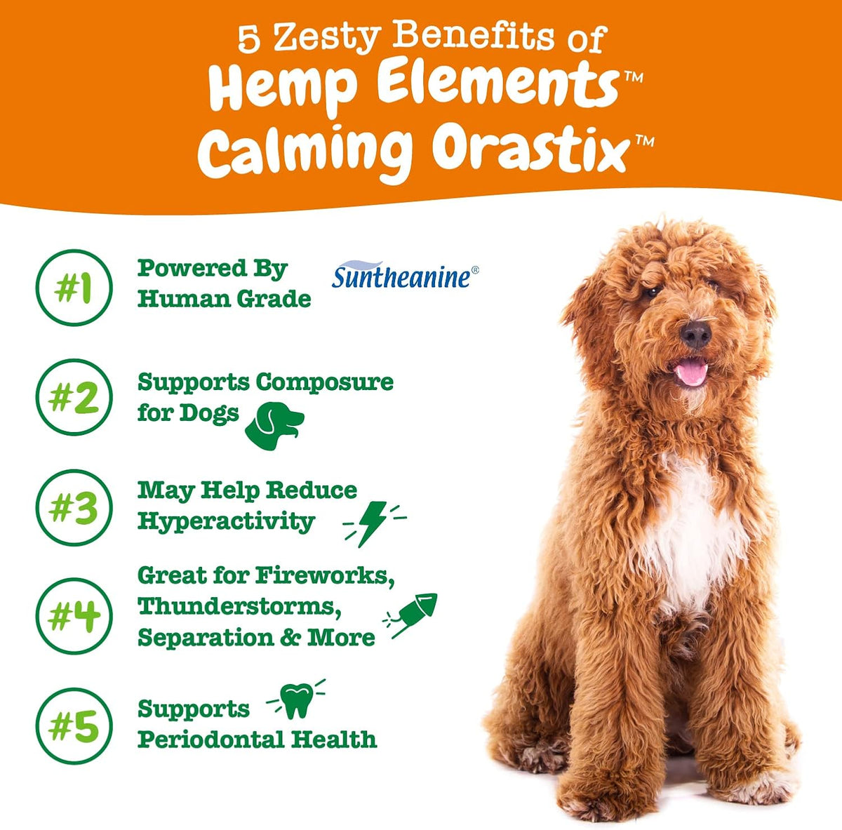 Hemp elements calming dental chews for dogs side view ingredients