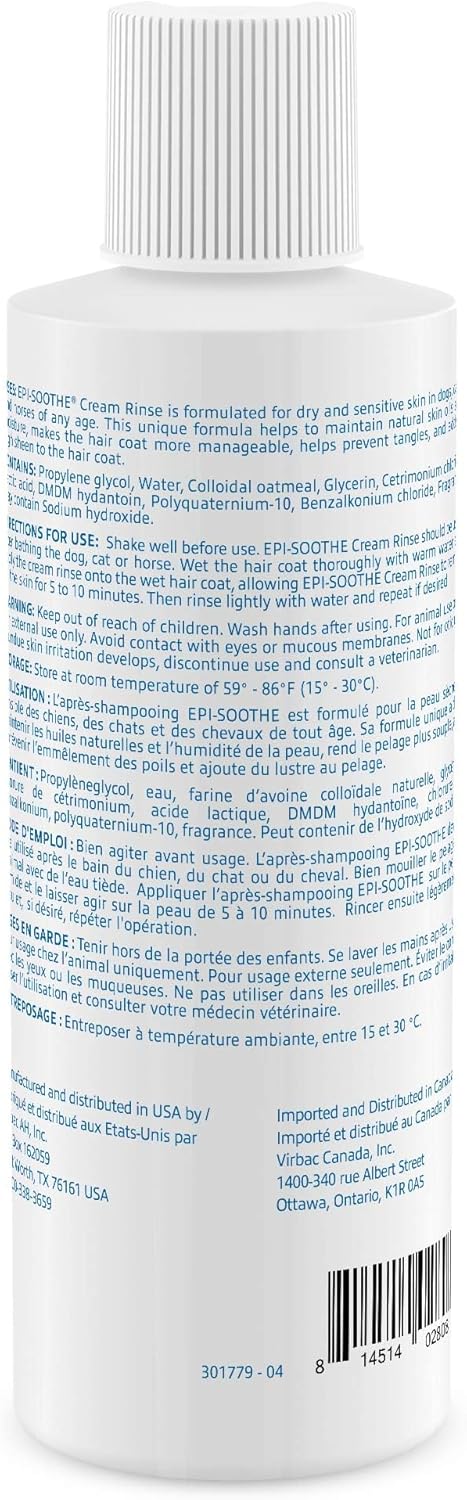 USA imported Virbac sensitive skin cream rinse details and instructions label