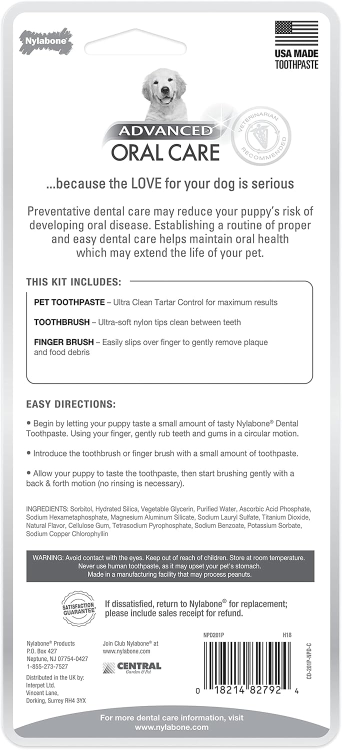 Nylabone puppy dental kit packaging back details