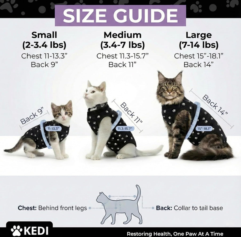 Breathable cat post surgical recovery bodysuit with paw prints design.