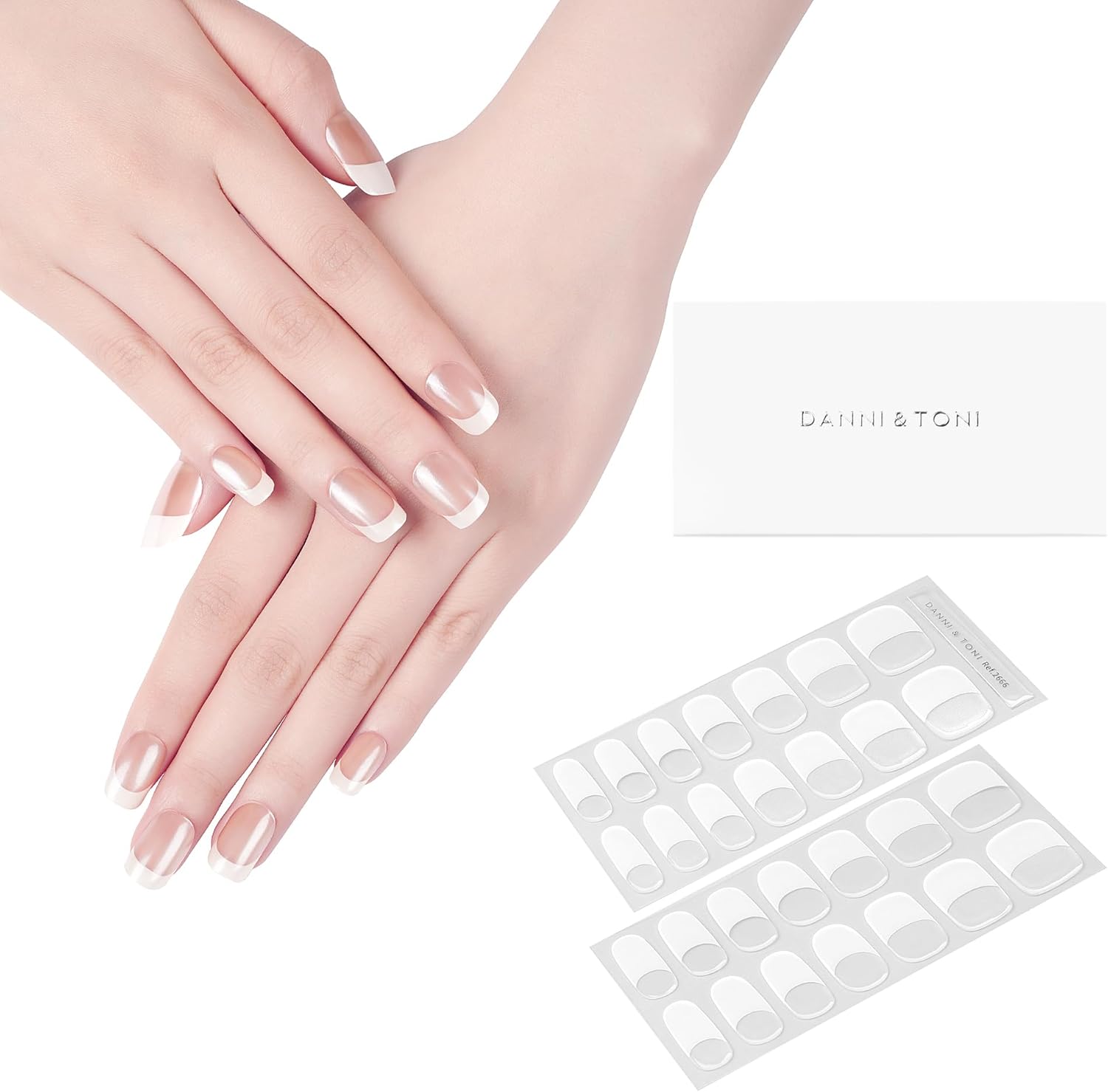 Danni & Toni Semi Cured Gel Nail Strips Lily Grace French manicure front view