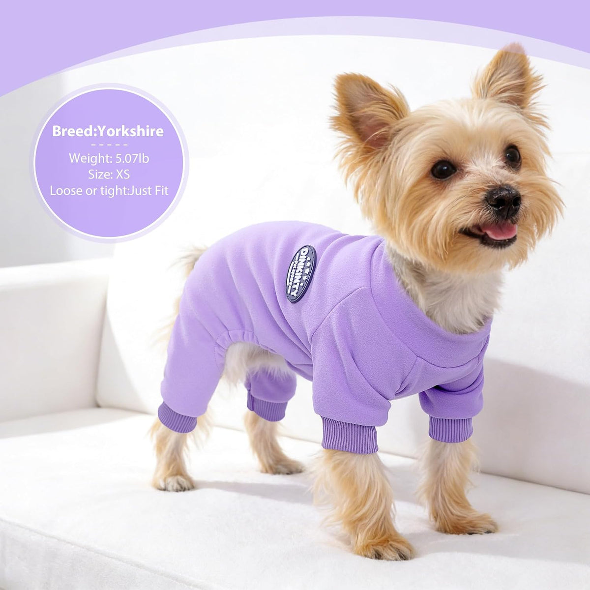 Dinkinty small dog purple fleece jumpsuit side view thermal apparel