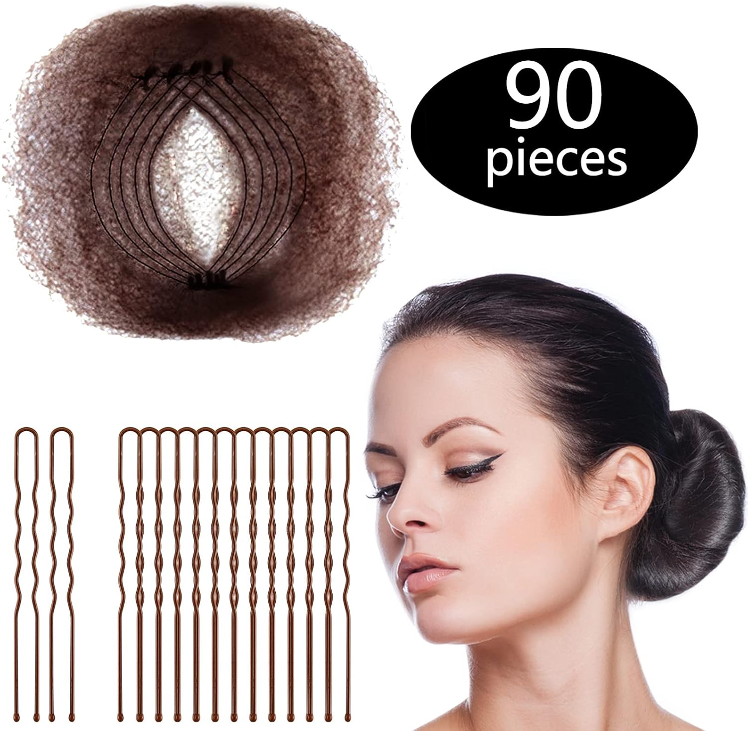 Zonon Bun Hair Nets brown mesh set front view showing individual packaging.