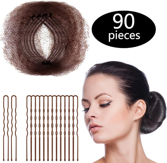 Zonon Bun Hair Nets brown mesh set front view showing individual packaging.