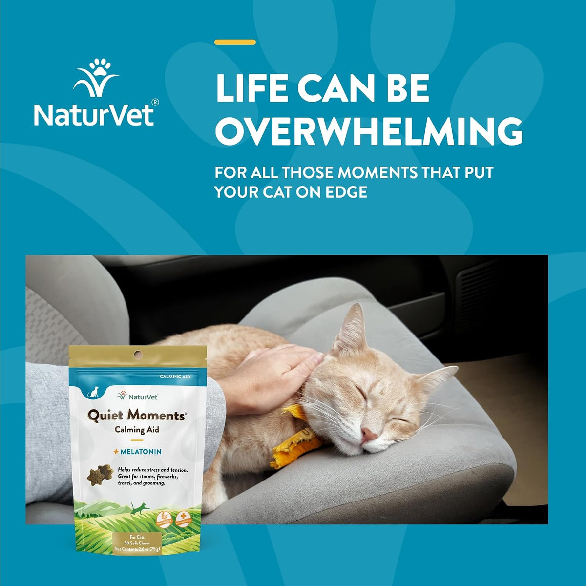 Authentic NaturVet imported feline relaxation chews back of bag instructions