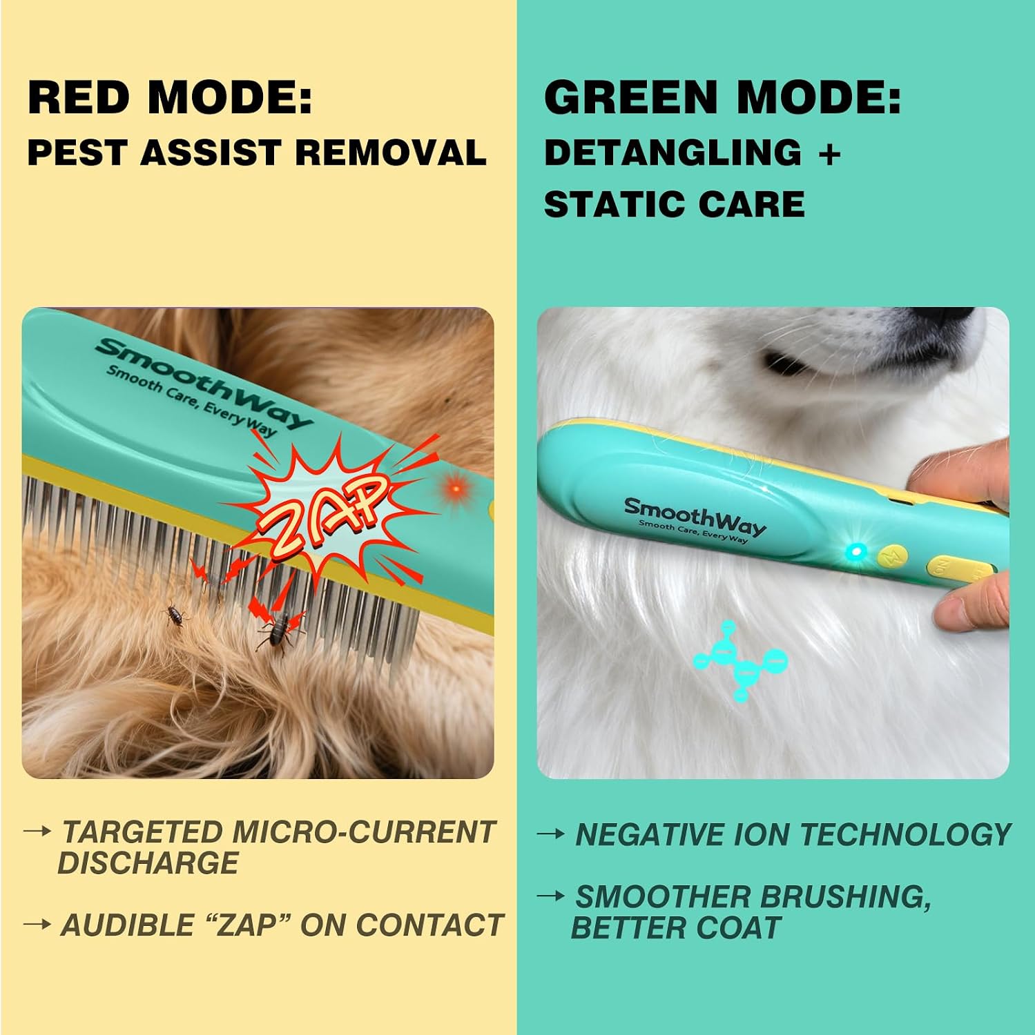 Smoothway pet grooming comb showing stainless steel teeth detail