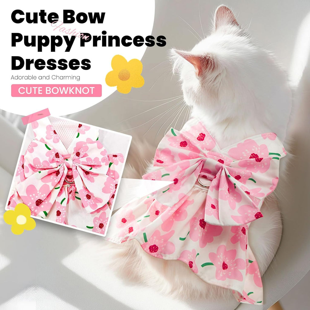 ABRRLO princess dog frock with the matching pink floral walking leash attached.