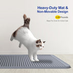 Filmicy pet floor mat catching scattered litter near a litter box.