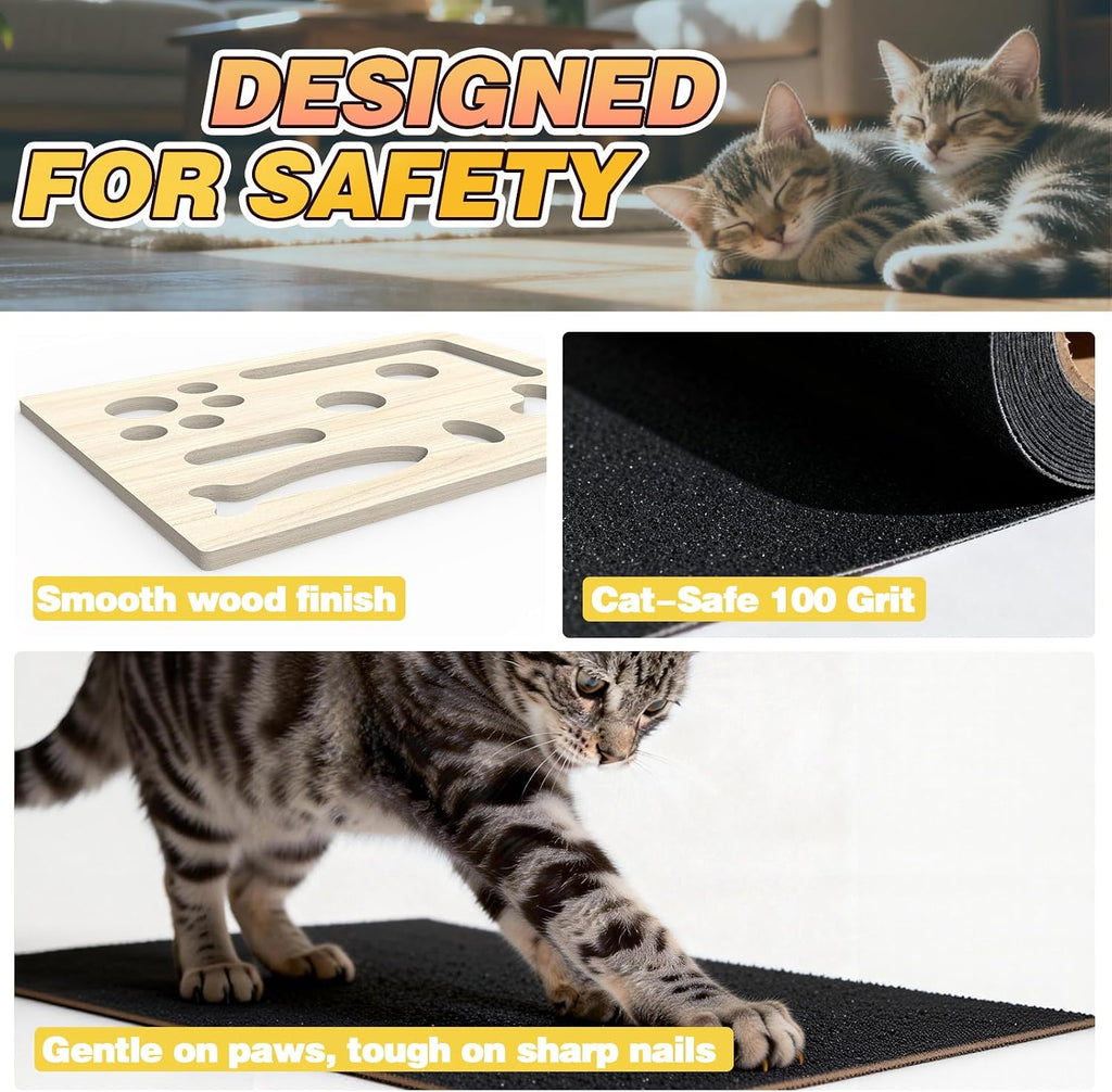 Top-down view of the cat scratch maze box detailing the paw-friendly cutout design