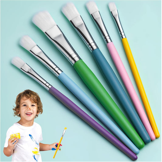 YGAOHF 6 Pieces Paint Brushes for Kids front view showing six vibrant multicolored handles