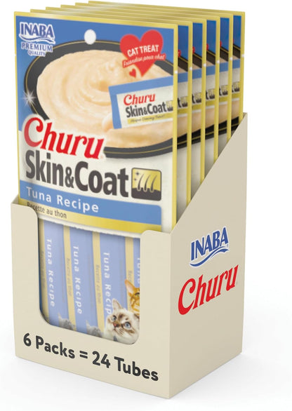 INABA Churu for Skin & Coat, Lickable, Squeezable Cat Treat with Omega Oils, Taurine and Vitamin E, 0.5 Ounces Each Tube, 50 Tubes, Skin & Coat Variety - Image 10