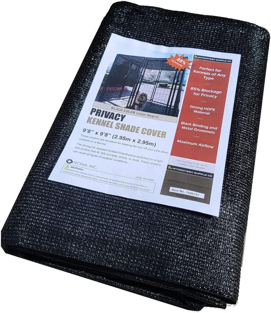 WindscreenSupplyCo knitted shade cloth front view covering an outdoor dog kennel
