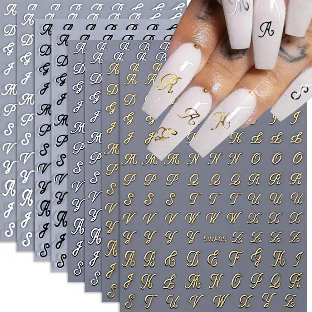 Qdsuh Old English Letter Nail Stickers 8 sheet set front view