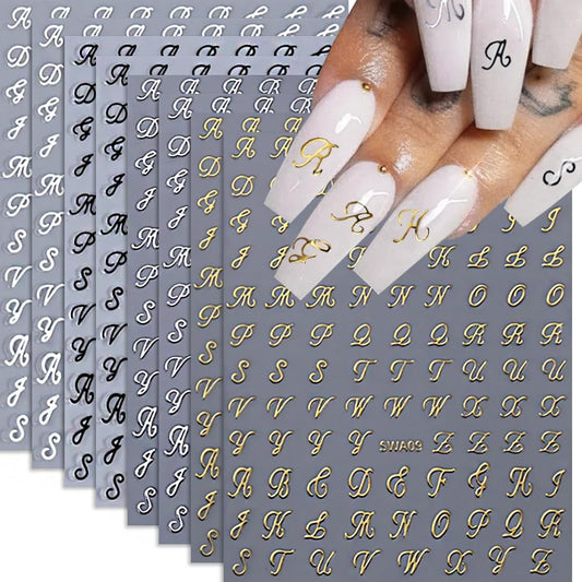 Qdsuh Old English Letter Nail Stickers 8 sheet set front view