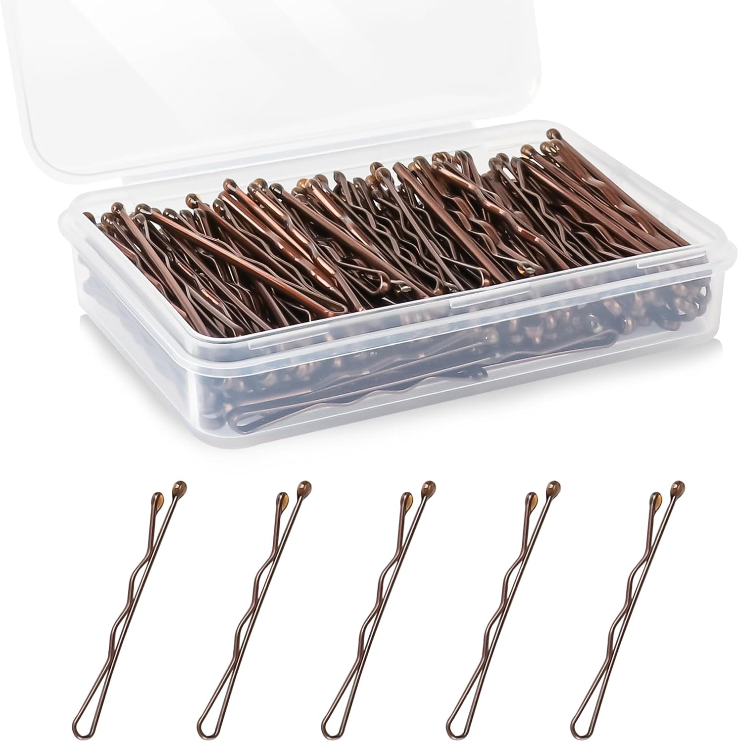 DySaLic mini bobby pins brown front view showing 150 count pack
