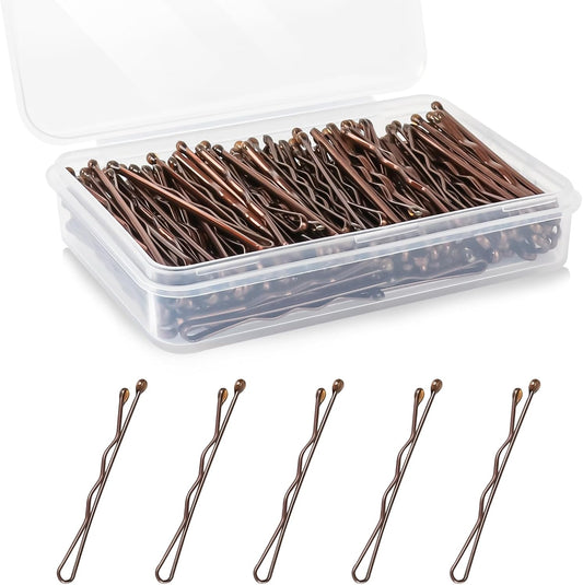 DySaLic mini bobby pins brown front view showing 150 count pack