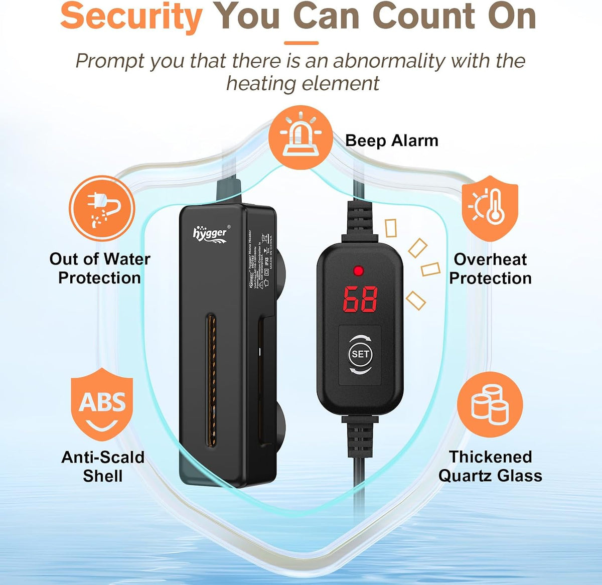 Hygger 50W aquarium heater with external digital controller