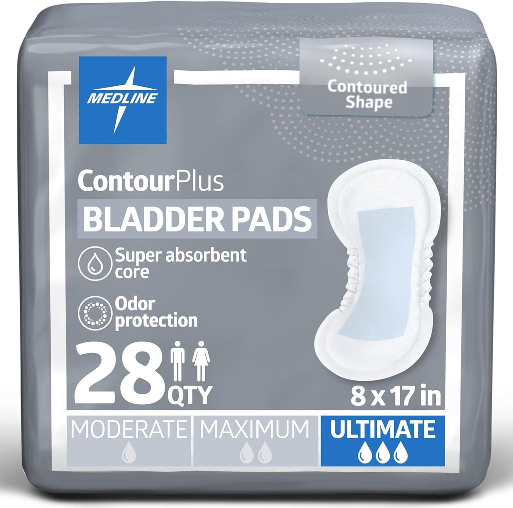 Medline ContourPlus Bladder Control Pads front view packaging for incontinence protection.