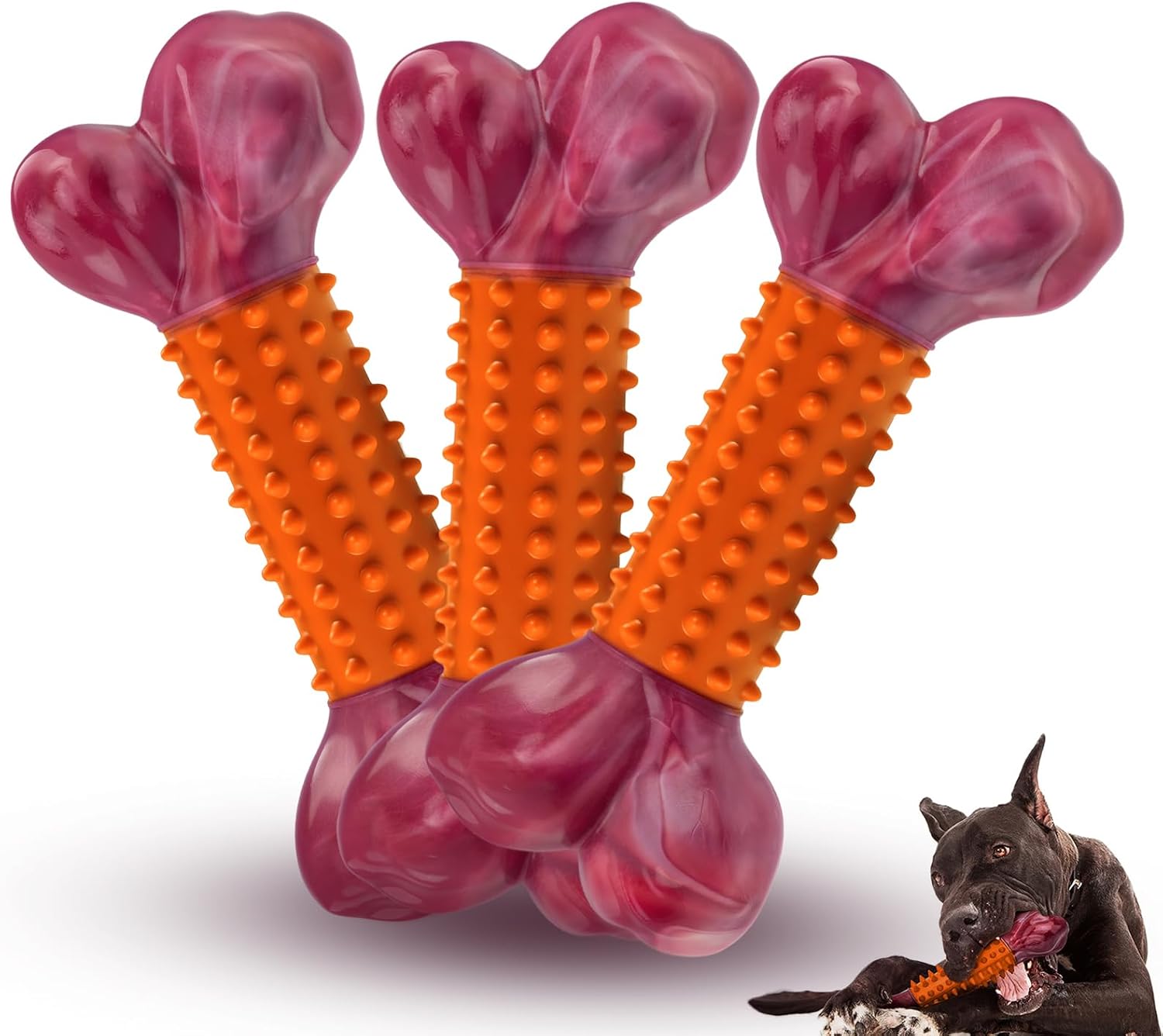 Tough Dog Toys for Aggressive Chewers: Beef Flavored Long Lasting Dog Bones for Large Dogs, Indestructible Dog Chew Toys to Keep Them Busy, Large Dog Toys for Medium & Large Breed, Red - Image 15