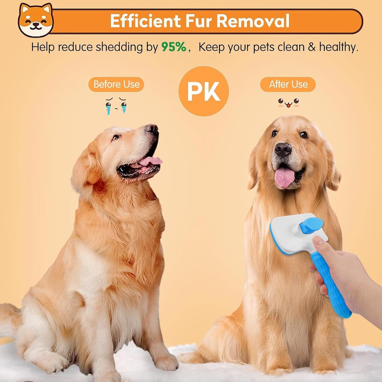 Blue self cleaning slicker brush being used to groom a domestic cat