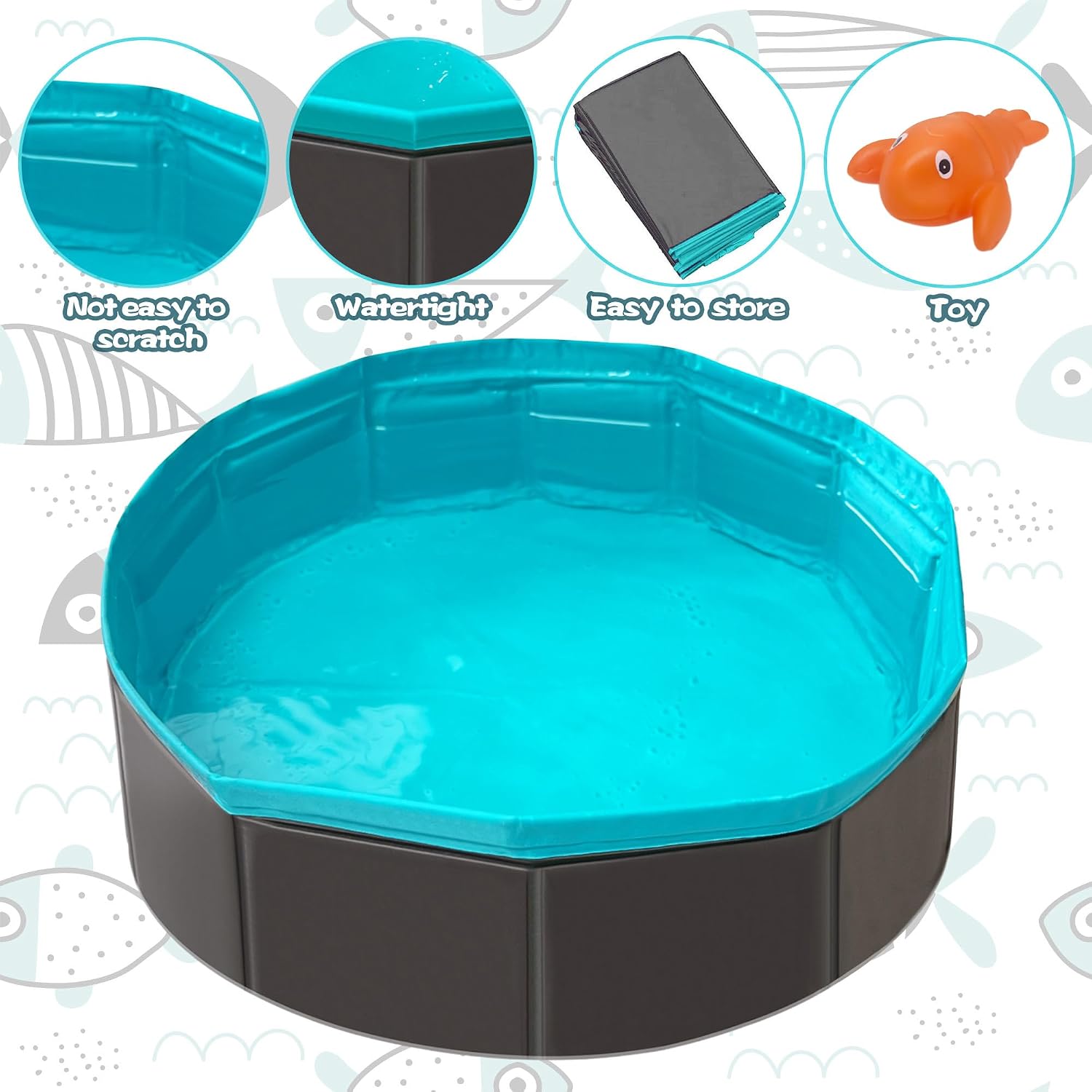 Top angle view of the Yopetox pet splash play mat showing water-friendly interactive fish.