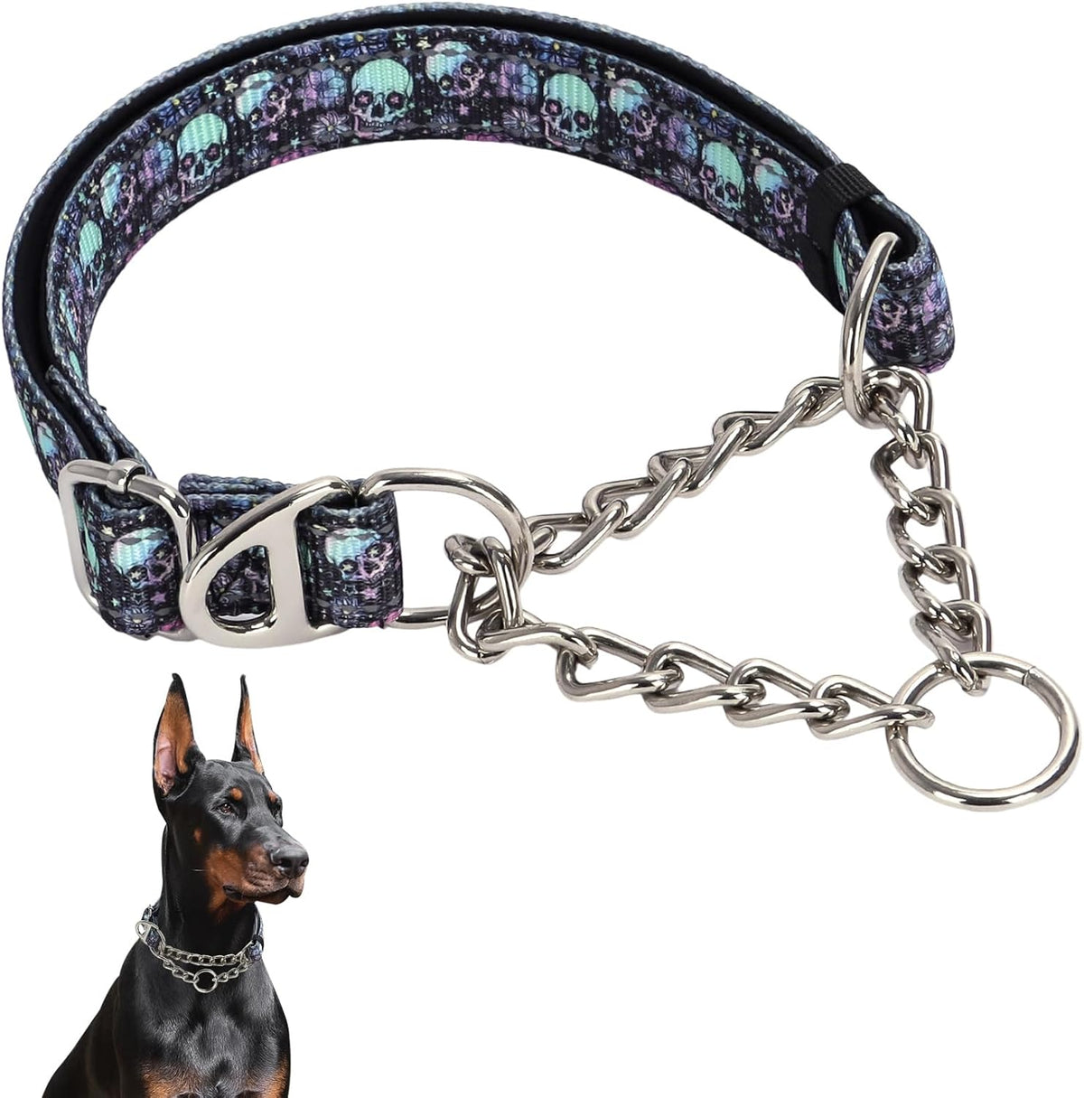 Martingale Dog Collar with Steel Chain, Reflective Choke Collar with Soft Padded- Adjustable No Pull with Bohemia Flower for Training Large Dogs Pet Collars for WalkingL - Image 12