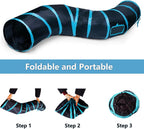 Collapsible blue pet tunnel showing durable steel spring frame structure