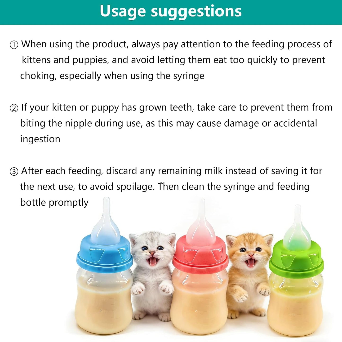 Pet Feeding Bottle and Syringe Set for Puppies and Kittens(1 Bottles,2 Syringes,6 Nipples), Pink - Image 5