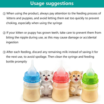 Pet Feeding Bottle and Syringe Set for Puppies and Kittens(1 Bottles,2 Syringes,6 Nipples), Pink - Image 5