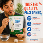 Natural ingredients list on UnRuffledRx bird wellness bottle