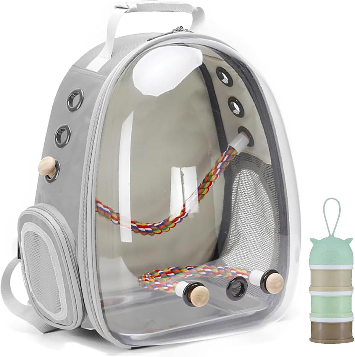 Bird Traval Carrier Cage, Clear Space Capsule Astronaut Backpack to Carry Parakeet Cockatiel Parrot with Metal Tray Bird Feeder Wood Perch, Vet Transport Bag - Image 10