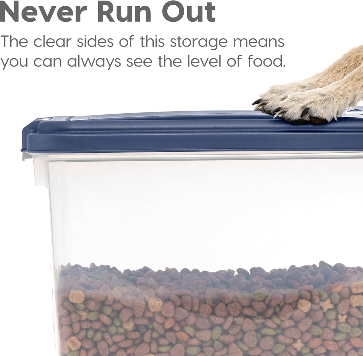 IRIS USA Dog Food Storage Container 30 lb + 11 lb, Stackable Combo Set, Airtight Pet Food Storage Bins with Wheels for Dog Cat Bird Chicken Food, BPA Free, Made in USA, Navy - Image 8