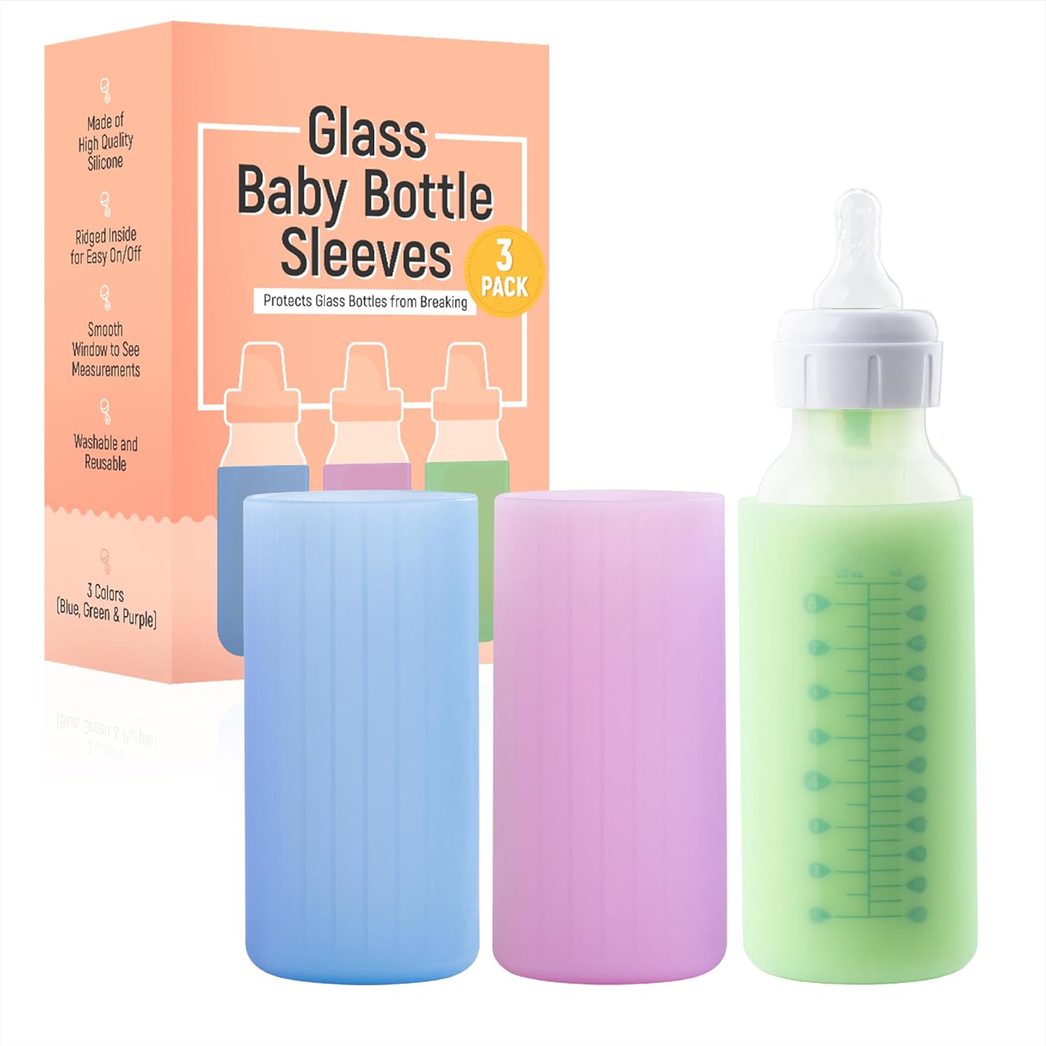 Impresa silicone feeding bottle covers 3-pack front view
