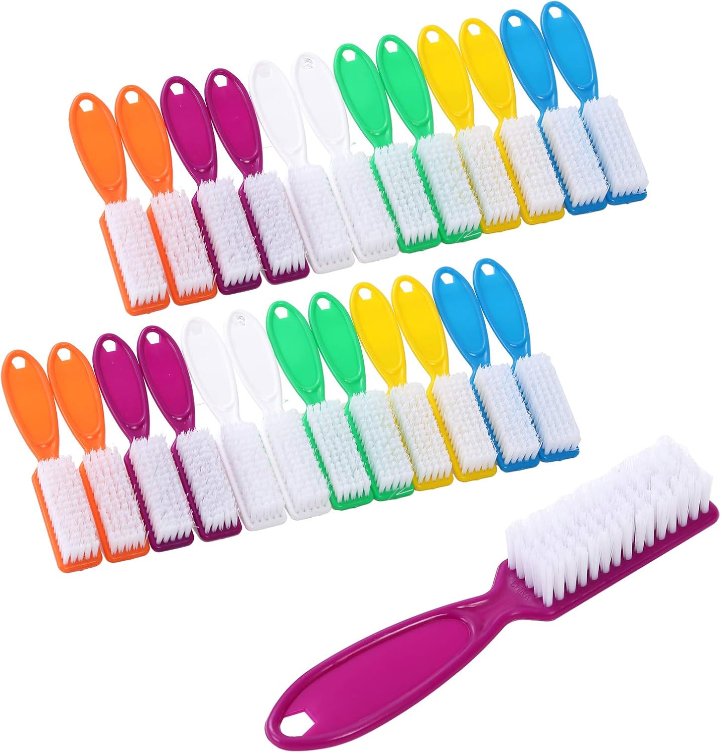DAYGOS handle grip nail brush front view showing colorful long plastic handles.