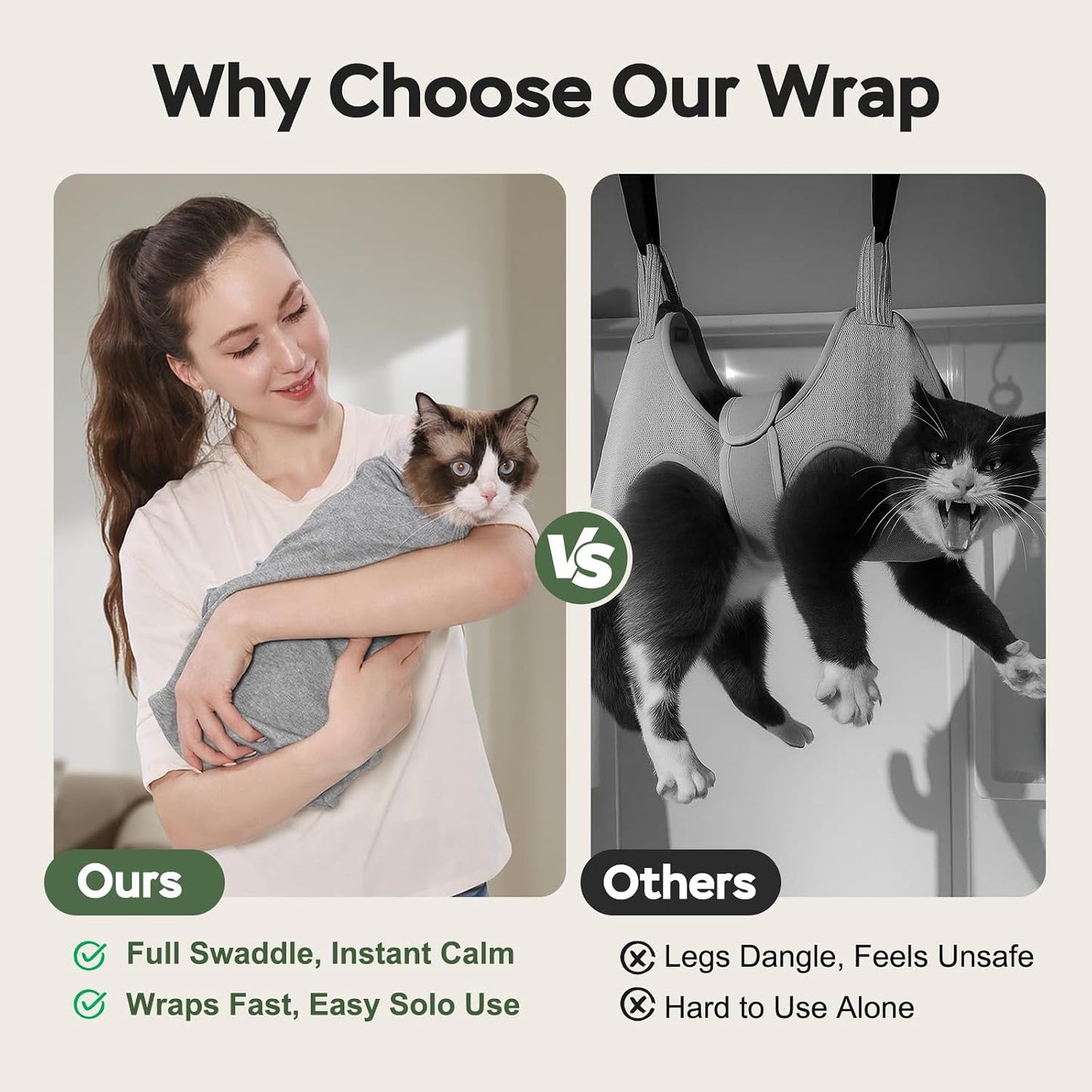Self adhesive cat restraint bag being wrapped around a medium sized cat