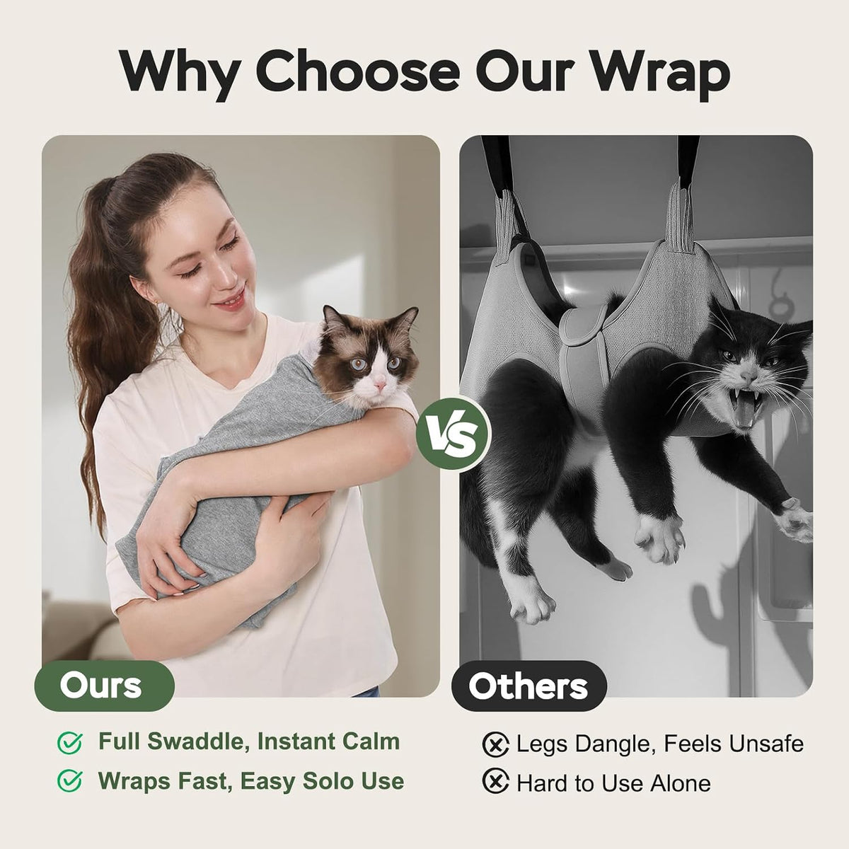 Self adhesive cat restraint bag being wrapped around a medium sized cat