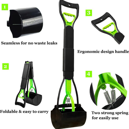 Pooper Scooper 2 Pack with 20 Litre Step Dog Poop Trash Can, 28" Long Handle Dog Poop Scoopers for Large Small Dogs Heavy Duty, Removable Inner Bucket for Outdoors, 50 Waste Bags Included (Green) - Image 9