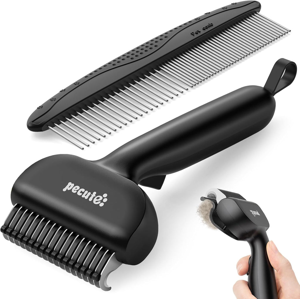 Pecute self-cleaning undercoat rake front view for pet grooming