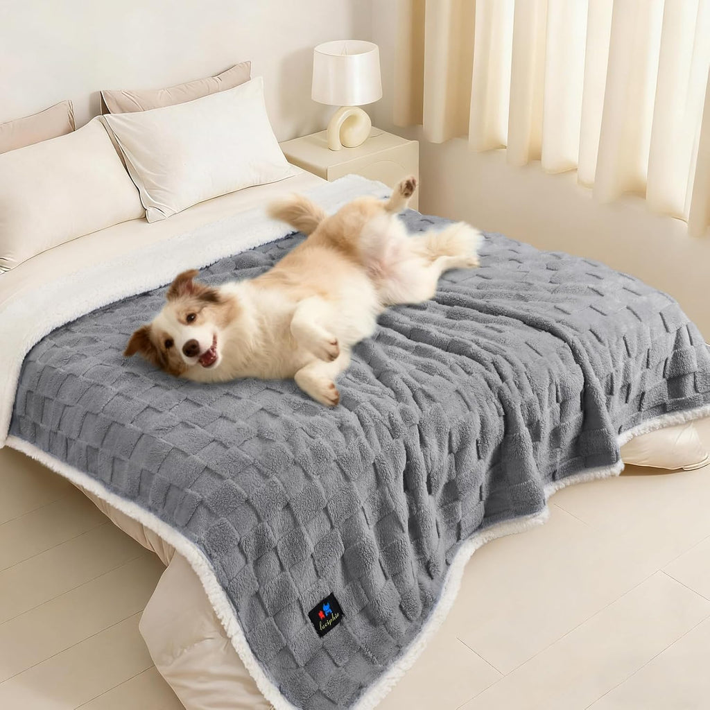 Luciphia Waterproof Dog Blanket, Leakproof Large Pet Blanket for Couch Sofa Bed Furniture Cover Protector, Washable Soft Sherpa Fleece with 3D Jacquard, Cozy Calming Reversible,Sage Green, 85"x57" - Image 15