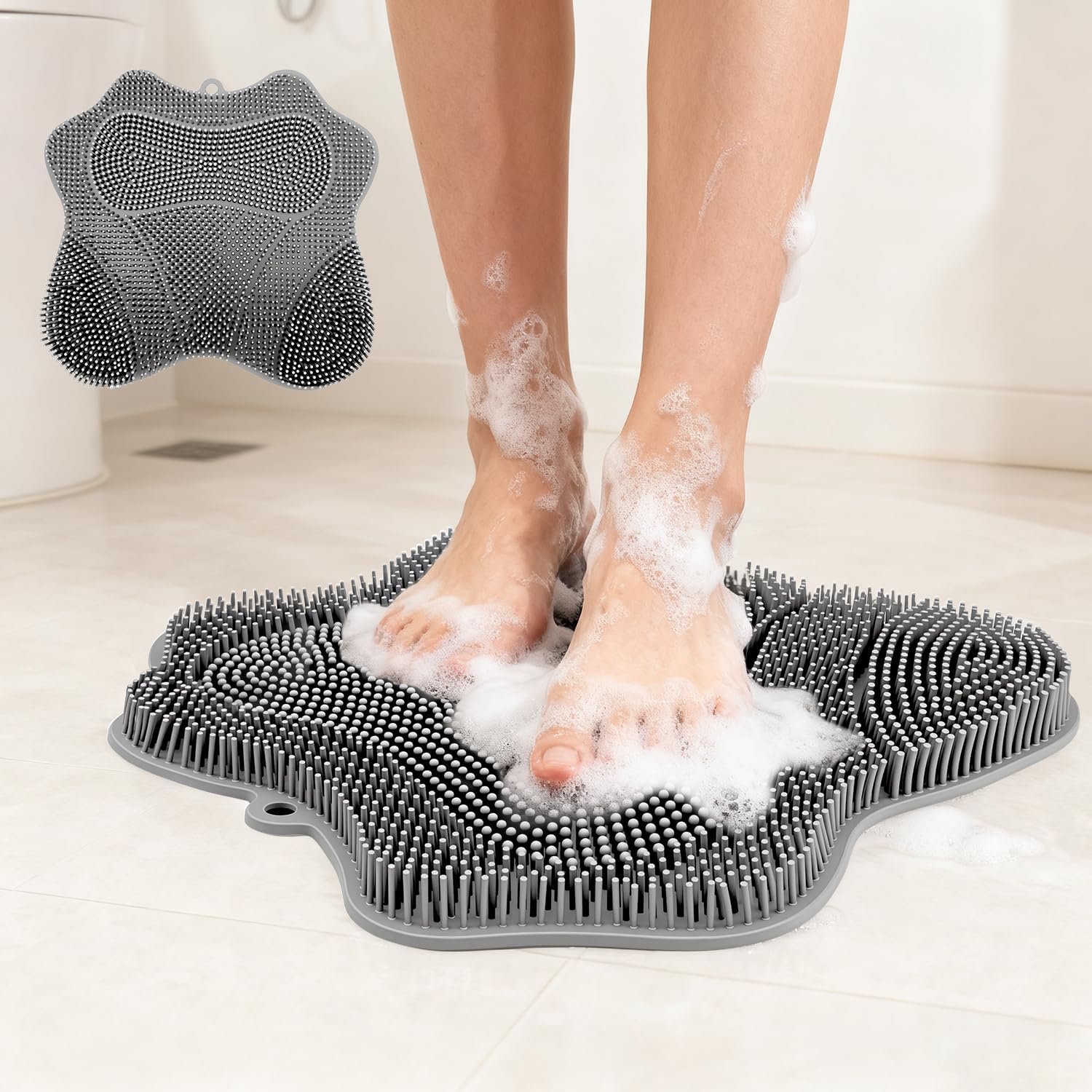 Holyenten Shower Foot Scrubber Mat front view with bristles