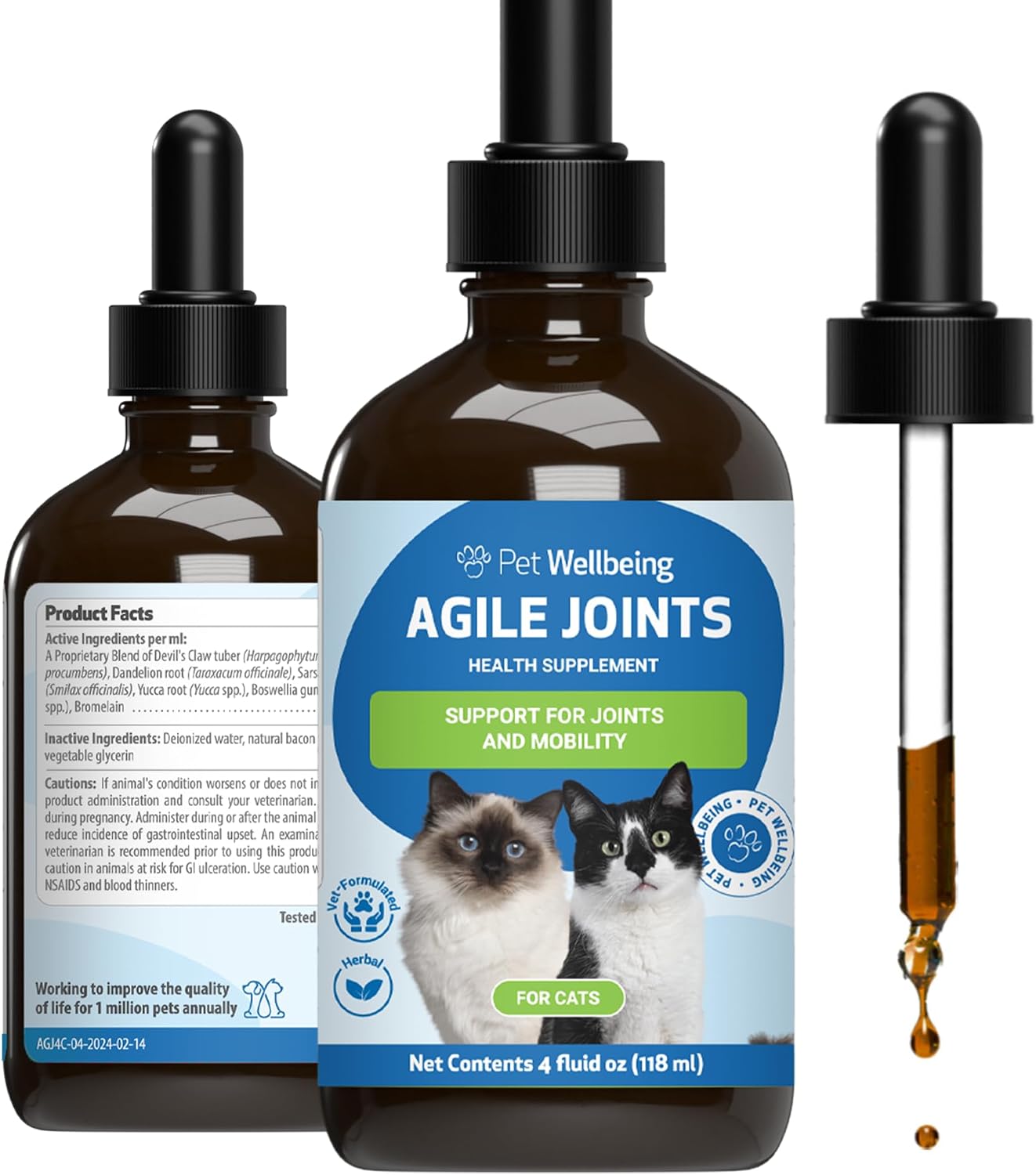 Pet Wellbeing Agile Joints for Cats - Hip and Joint Health, Mobility, Devil's Claw, Boswellia, Joint Ligament and Cartilage - Veterinarian-Formulated Herbal Supplement 2 oz (59 ml) - Image 9