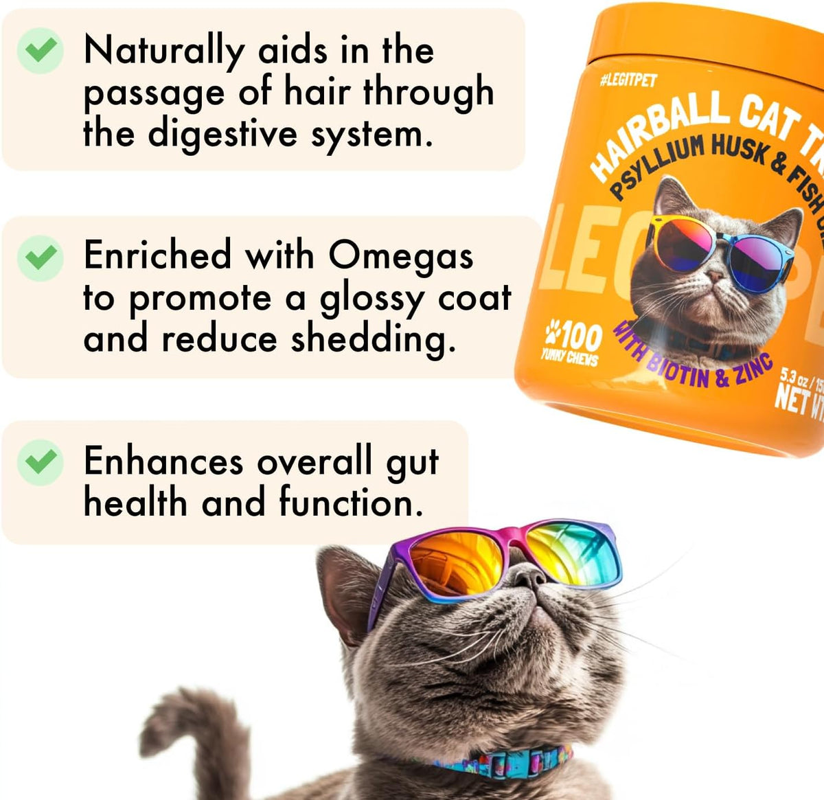Natural hairball remedy chewable tablets for indoor cats