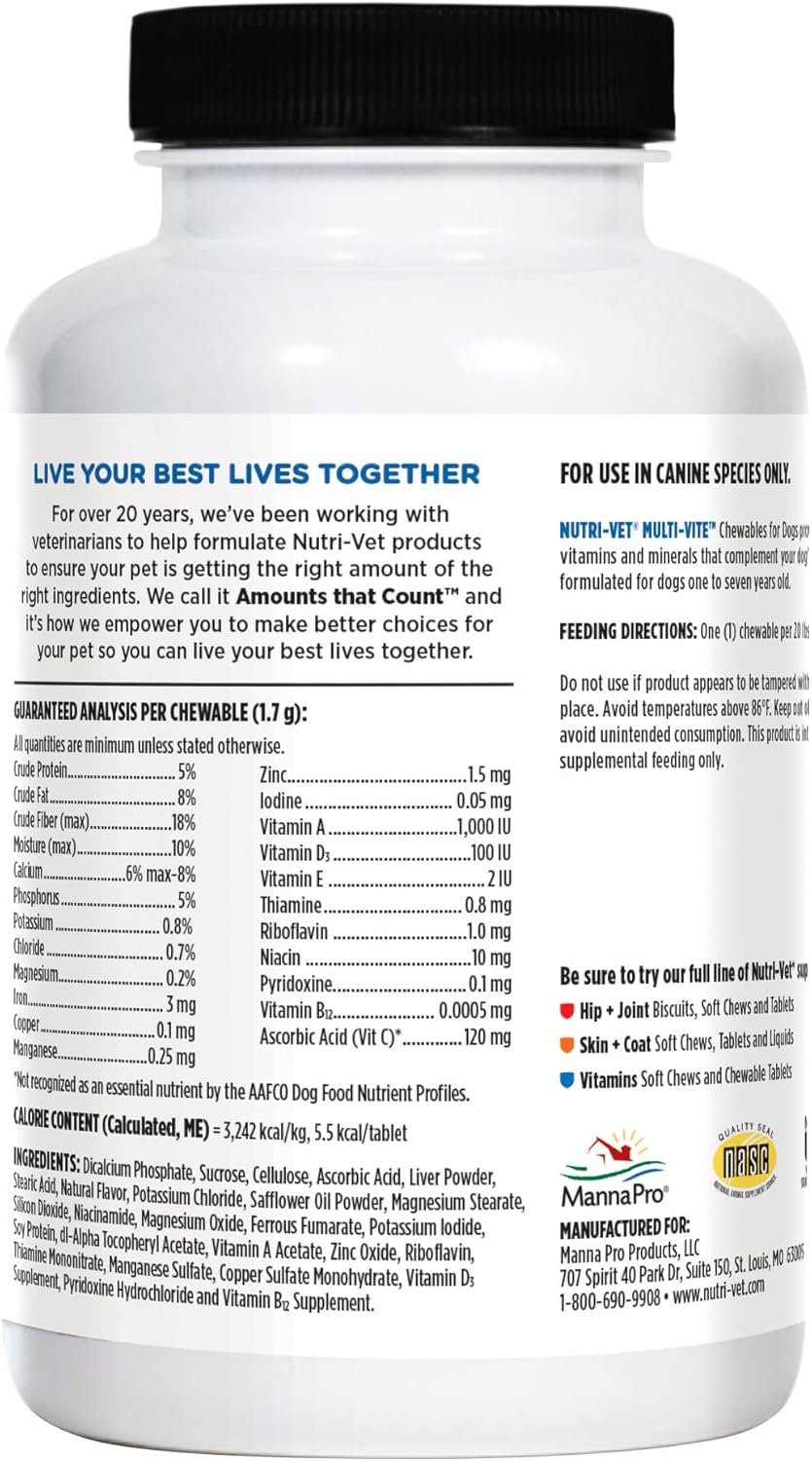 Nutri-Vet Multi-Vite Chewables for Adult Dogs, Daily Multivitamin & Mineral Supplement for Overall Health, Immune Support, and Balanced Nutrition, 180 Count - Image 9