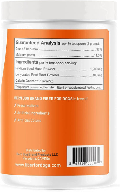 Bern Dog Brand fiber supplement label highlighting natural ingredients