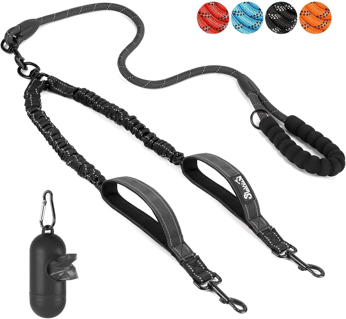 SlowTon Double Leash for Two Dogs - No Tangle Dog Leash 360 degrees Swivel Reflective Double Dog Leashes with Two Padded Handles, Shock Absorbing Walking Training for Small Medium Dogs (Black, 25-150 lbs) - Image 15