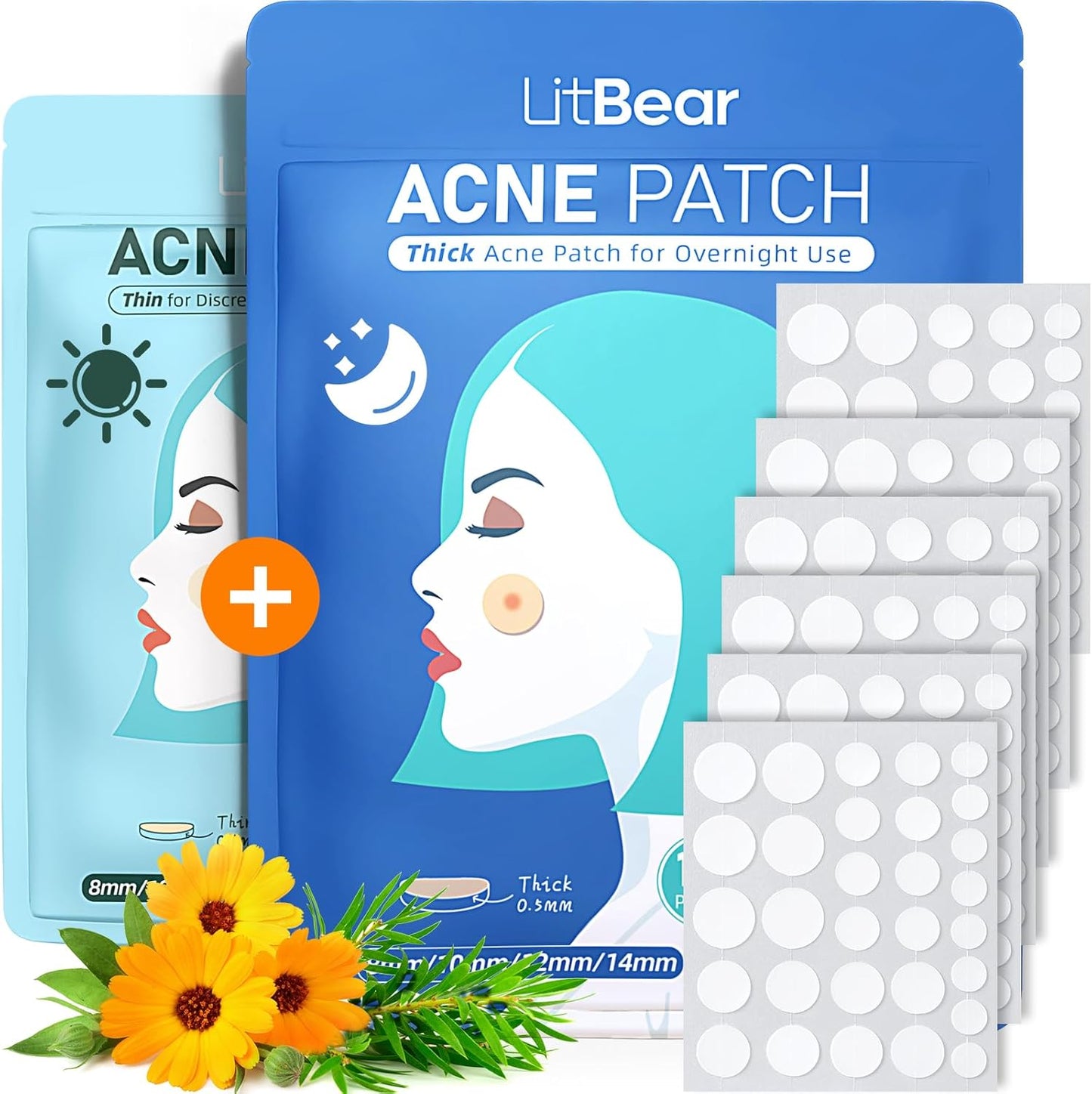 LitBear Acne Pimple Patches 180 dots box front view highlighting day and night skincare treatment