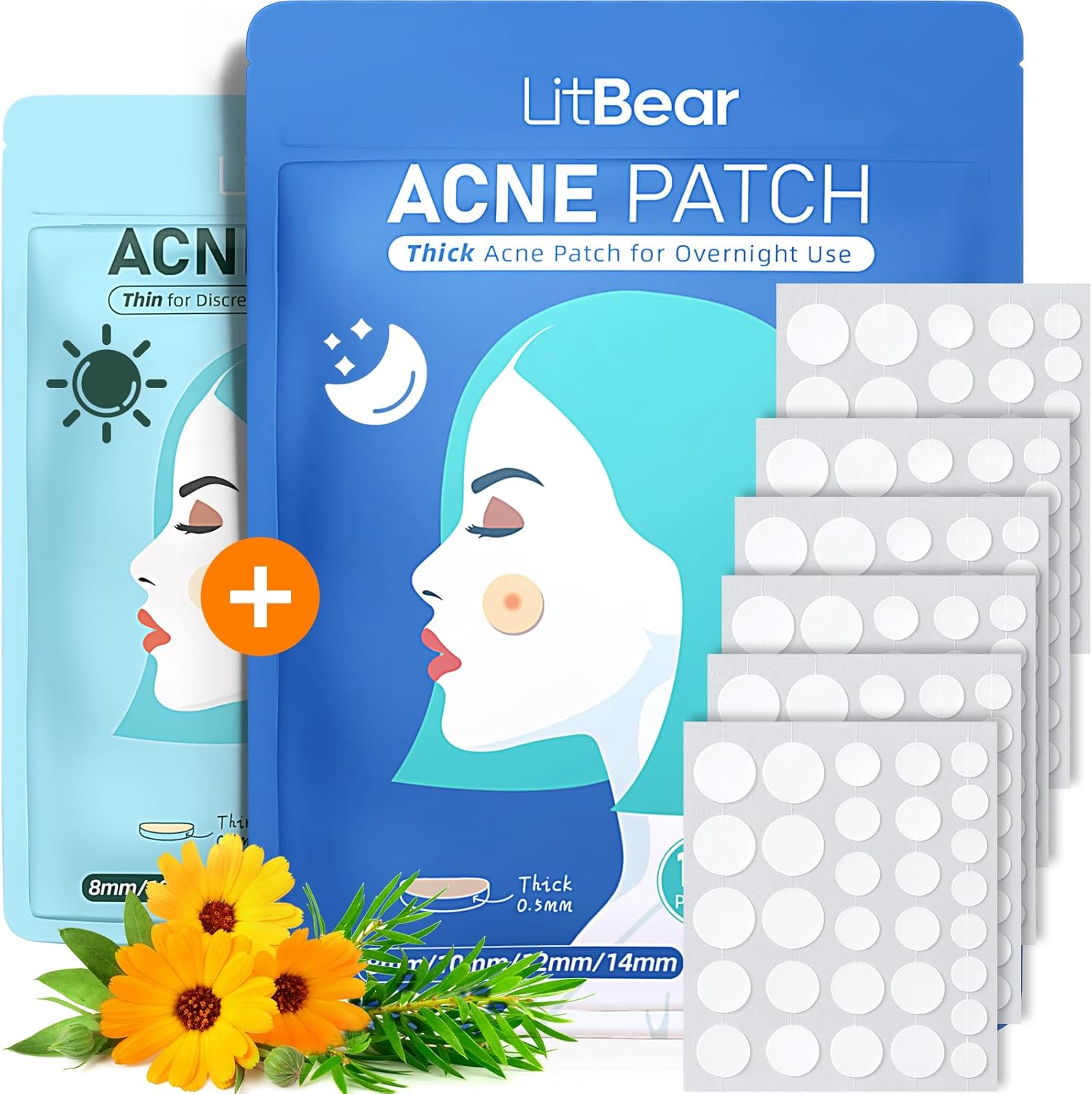 LitBear Acne Pimple Patches 180 dots box front view highlighting day and night skincare treatment