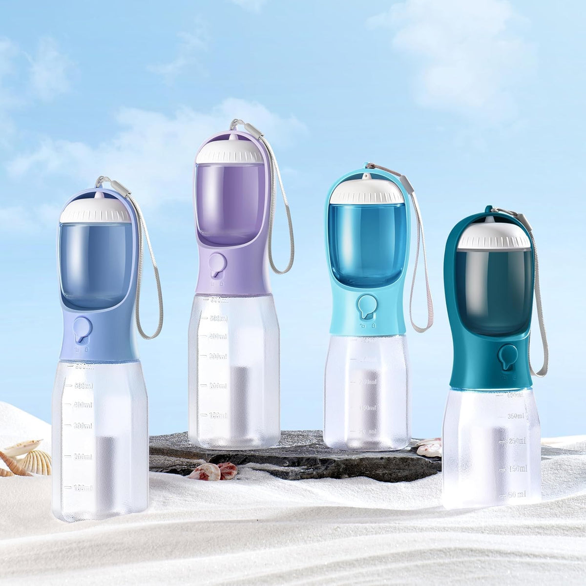 Avelora 3 in 1 pet travel dispenser demonstrating the water return button feature.