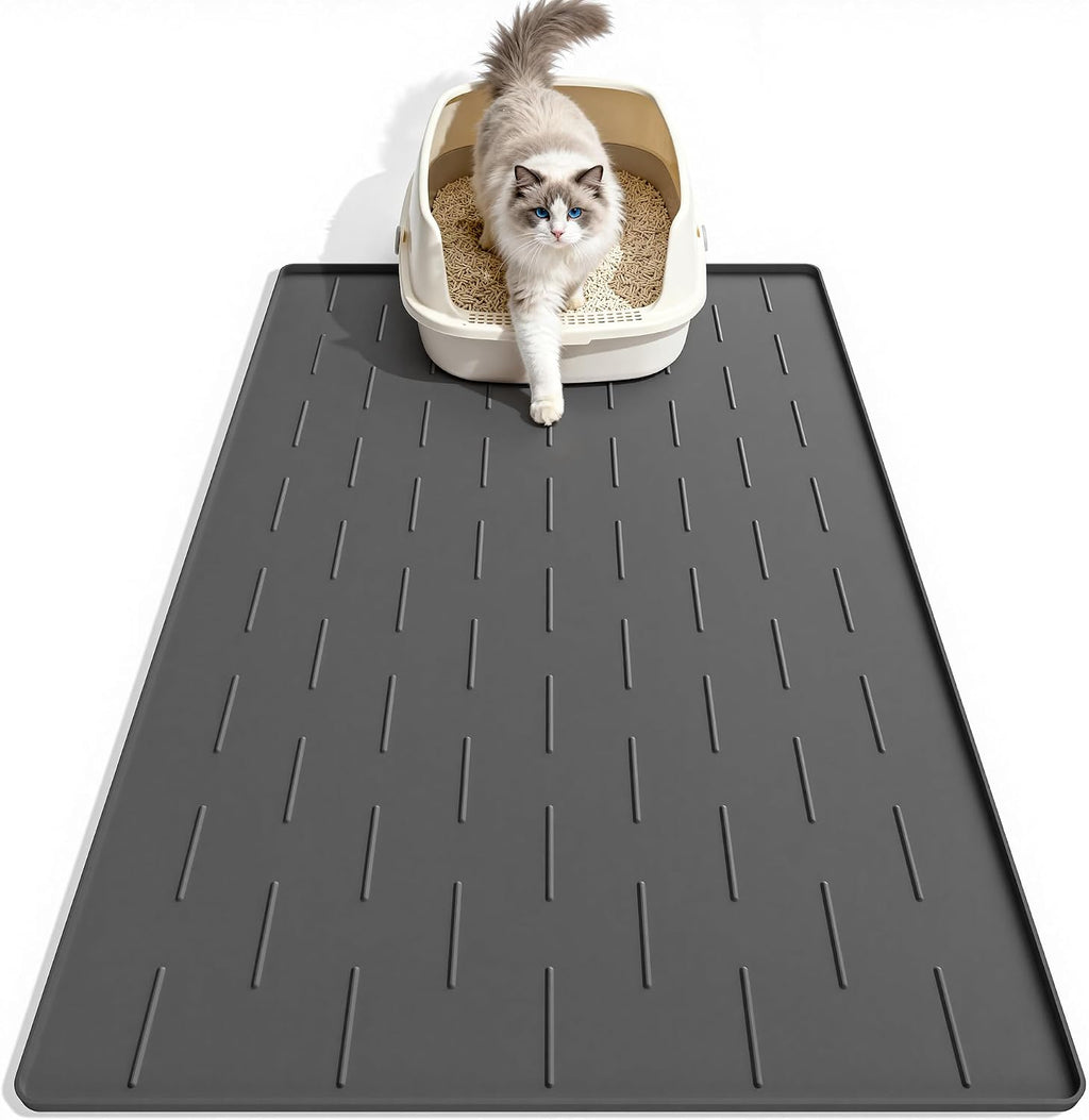 Pieviev Silicone Cat Litter Trapping Mat, 34''x22'' Large Cat Litter Mat, Easy to Clean & Soft on Kitty Paws, Waterproof Kitty Litter Pads for Indoor Cats, Light Grey - Image 10